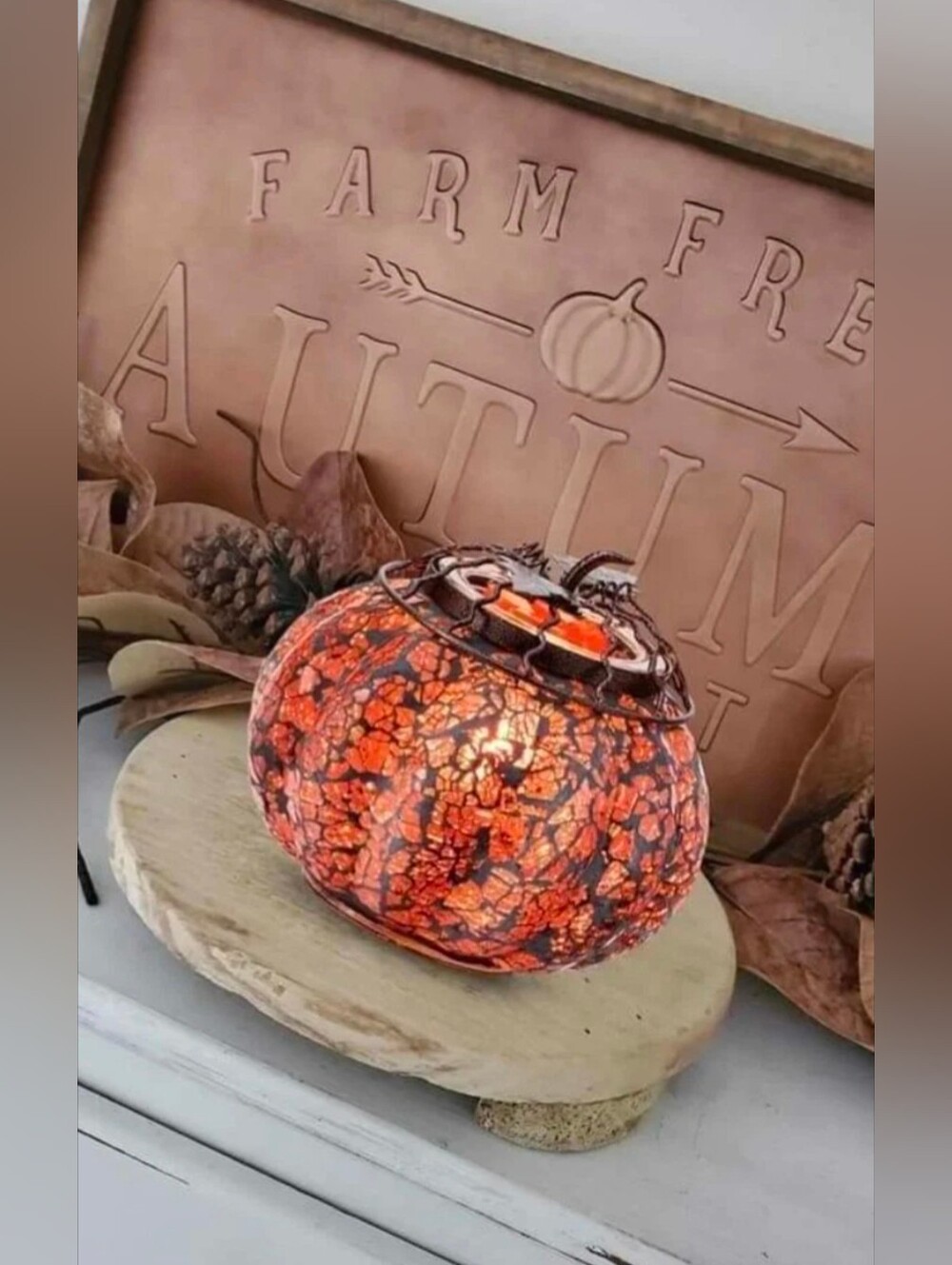 Mosaic Pumpkin Warmer Mosaic Glass • Retired BNIB